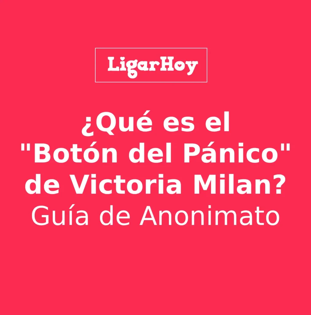 Una captura de pantalla de la interfaz de Victoria Milan destacando el "Botón del Pánico" y una foto de perfil con la herramienta 'Anonymizer' (máscara).
