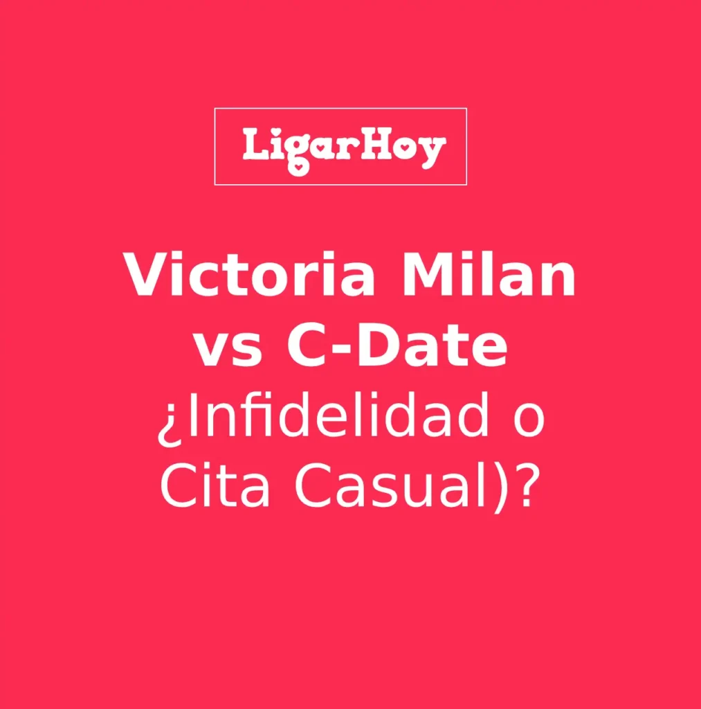 Logos de Victoria Milan y C-Date enfrentados. Un logo representa a una persona con pareja (infiel) y el otro a una persona soltera (casual).